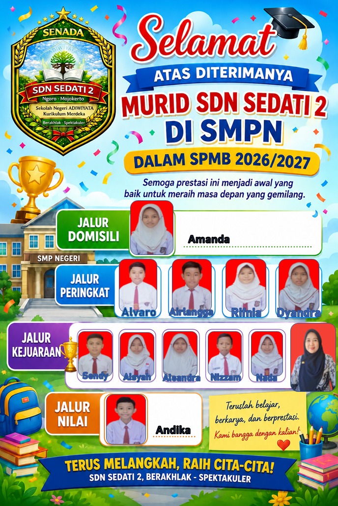 11 Siswa SDN Sedati 2 Ngoro Mojokerto Diterima di SMPN pada SPMB 2026